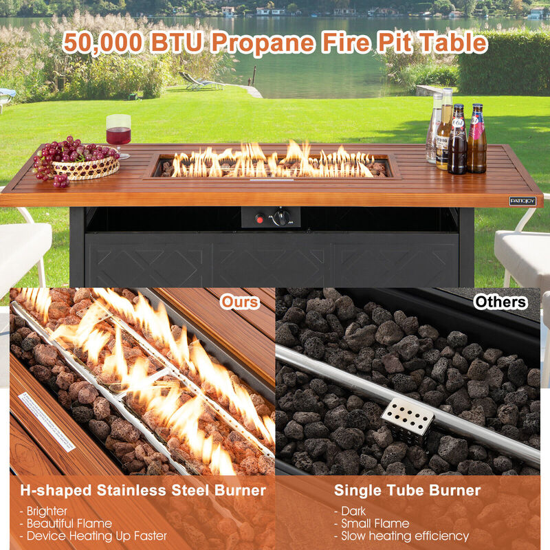 57 Inch 50 000 BTU Rectangular Propane Outdoor Fire Pit Table