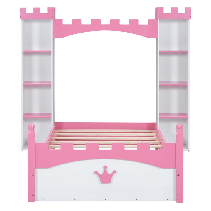 Merax Castle Wooden Bed with Storage Shelf