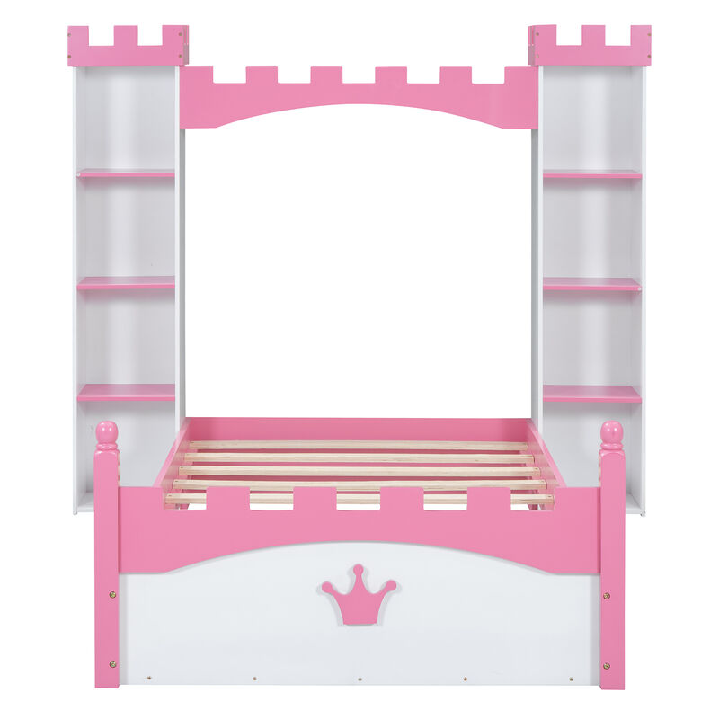 Merax Castle Wooden Bed with Storage Shelf