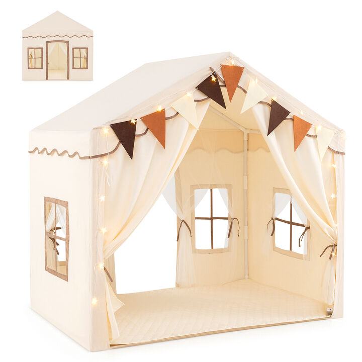 Kids Large Play Tent House with 2 Opening Doors and Star Lights Indoor & Outdoor Playhouse