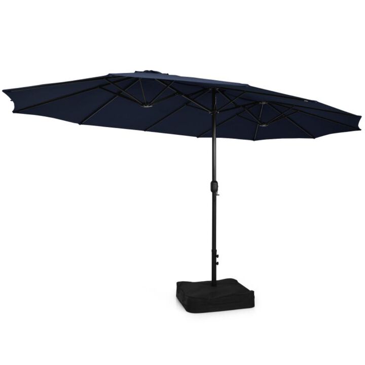 Hivvago 15 Feet Double-Sided Twin Patio Umbrella with Crank and Base