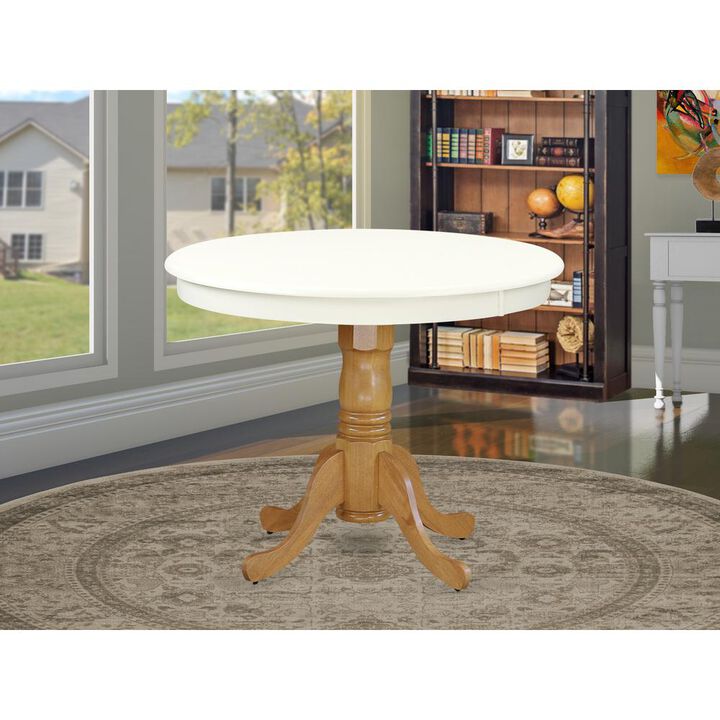 East West Furniture Dining Table Linen White & Oak, ANT-LOK-TP