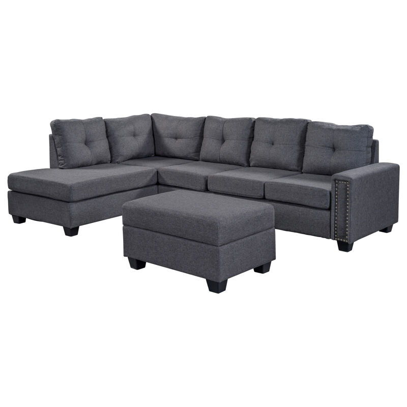 L-Shaped Reversible Sectional Sofa with Storage Ottoman