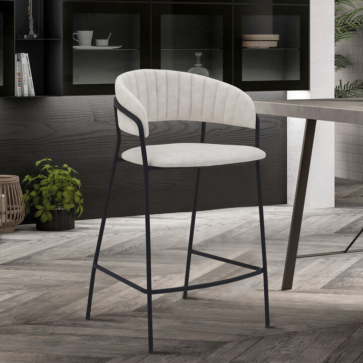 Nara  Cream Faux Leather and Metal Counter Height Bar Stool