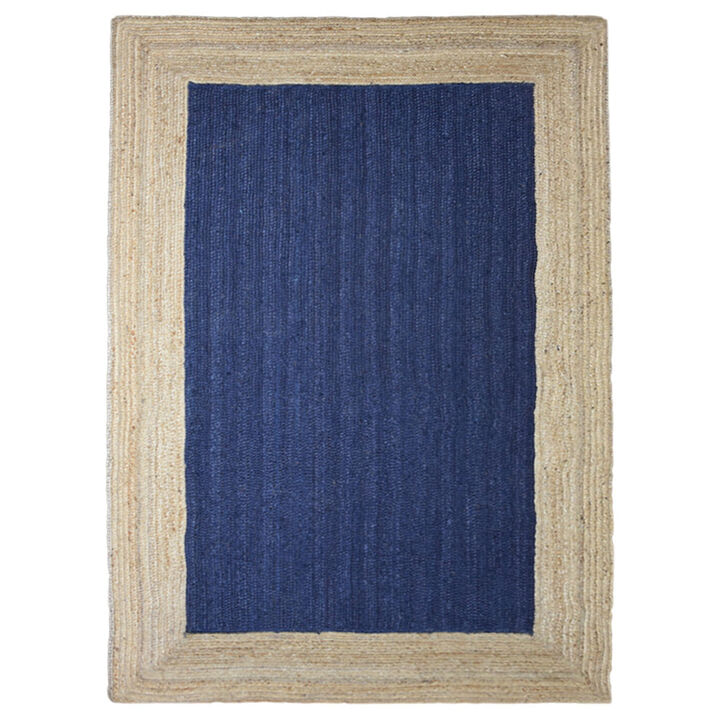 HAND WOVEN JUTE ECO-FRIENDLY Contemporary AREA RUGS  - 4'x6', Rectangle Shape, Blue Beige Color, Contemporary, High Pile, Natural Fiber, Outdoor Indoor Handmade Area Rugs for Living Room (J00026)