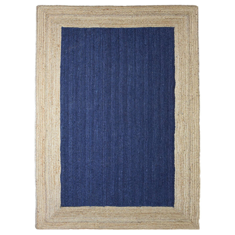 HAND WOVEN JUTE ECO-FRIENDLY Contemporary AREA RUGS  - 4'x6', Rectangle Shape, Blue Beige Color, Contemporary, High Pile, Natural Fiber, Outdoor Indoor Handmade Area Rugs for Living Room (J00026)