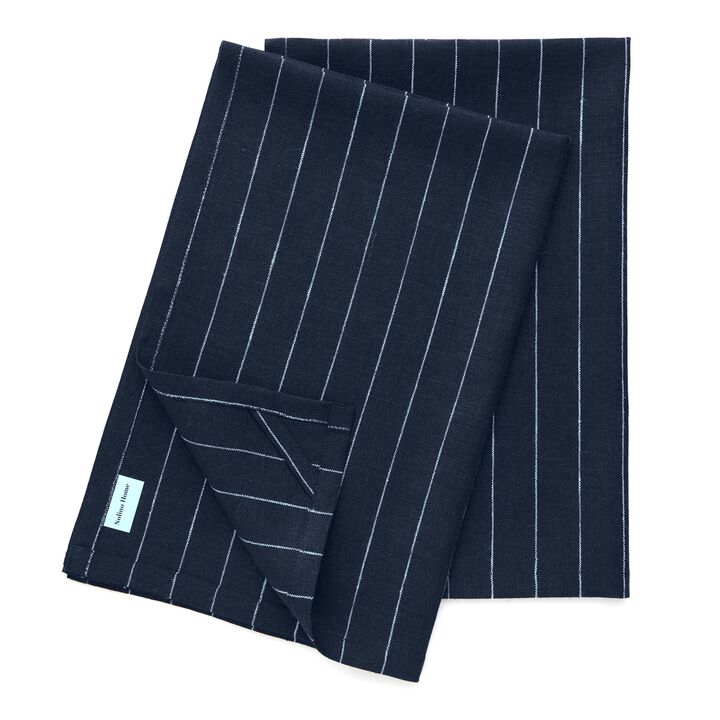 Solino Home 100% Pure Linen Kitchen Towels Set of 2 - 17 x 26 Inch | Pinstripe