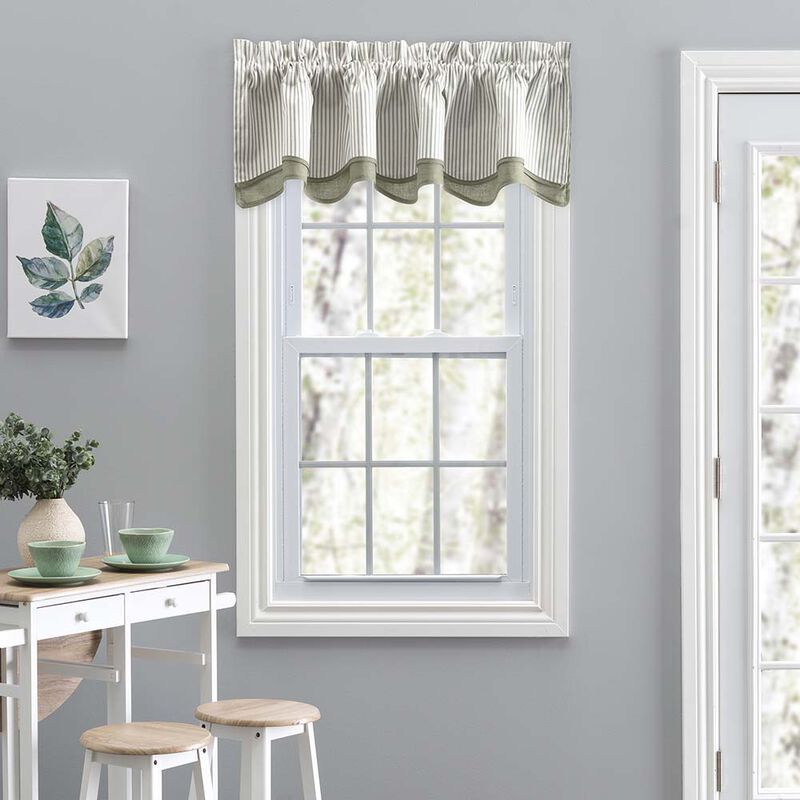 Ellis Curtain Plaza Classic Ticking Stripe Printed 3" Rod Pocket Double Layer Bradford Valance 58" x 15"
