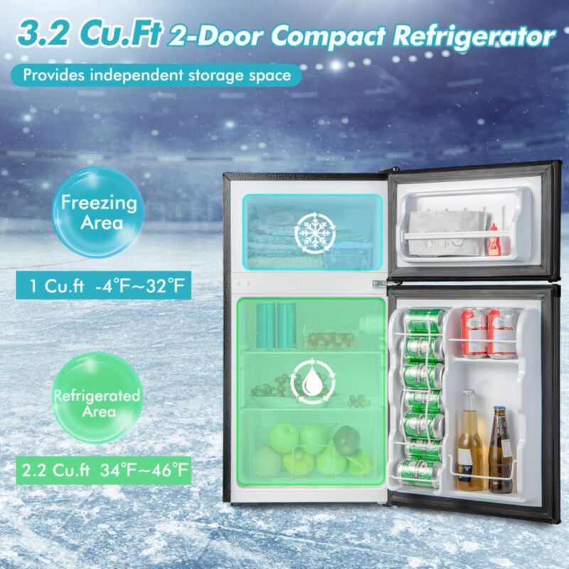 Costway 3.2 Cu. Ft Compact Mini Fridge with Adjustable Thermostat