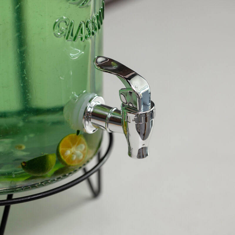 Basicwise 1.6-Gallon Glass Drink Dispenser with Stainless Steel Spigot – Water and Juice Container, Lemonade Stand, Beverage Dispenser for Parties, Weddings, Birthdays, and Family Business Meetings
