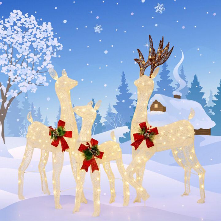Hivvago 3-Piece Pre-lit Christmas Reindeer Family with 230 Warm White LED Lights