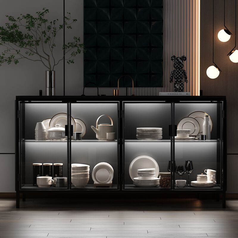 FUFU&GAGA Modern Black Sideboard, Sleek Wooden Buffet Cabinet with Ample Storage, Scratch-Resistant & Durable Design for Dining Room & Living Space,(55.1" W x 29.5" H x 15.7" D),Black
