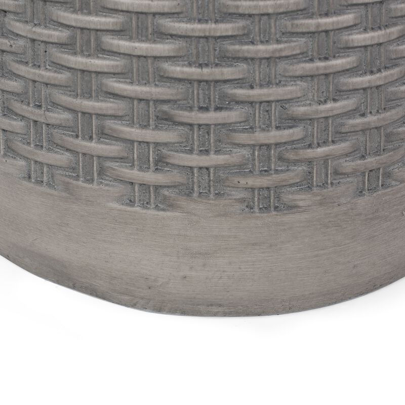 Outdoor Side End Table, Round Top Gray Faux Concrete, Round 16 Inch - Benzara