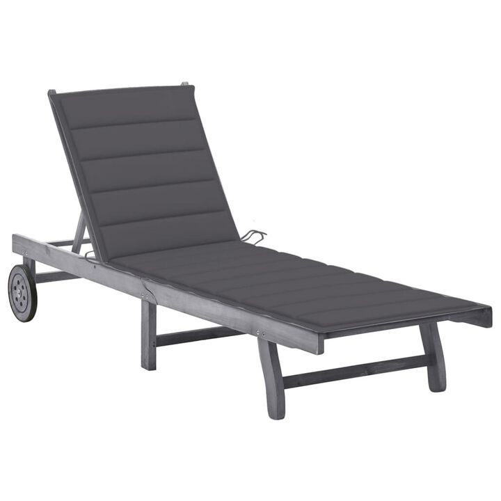 Kaye Outdoor Sun Lounger, 79 Inch Acacia Wood, Dark Gray Polyester - Benzara