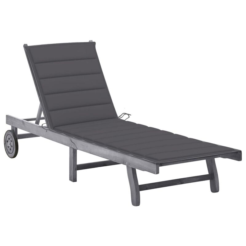 Kaye Outdoor Sun Lounger, 79 Inch Acacia Wood, Dark Gray Polyester - Benzara