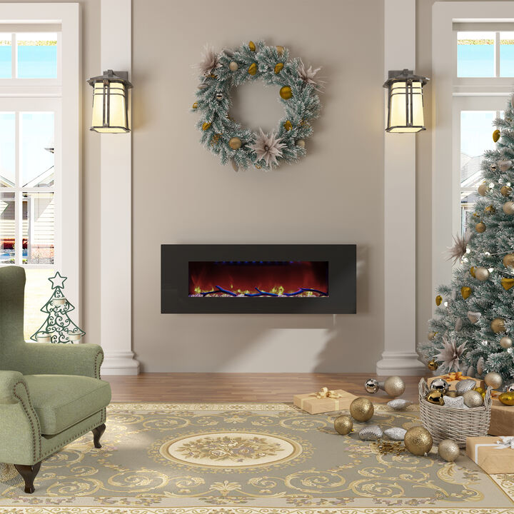 MONDAWE 60" Wall-Mounted Electric Fireplace 5120 BTU Heater with Bluetooth Speaker & Remote Control Adjustable Flame Color & Temperature Setting