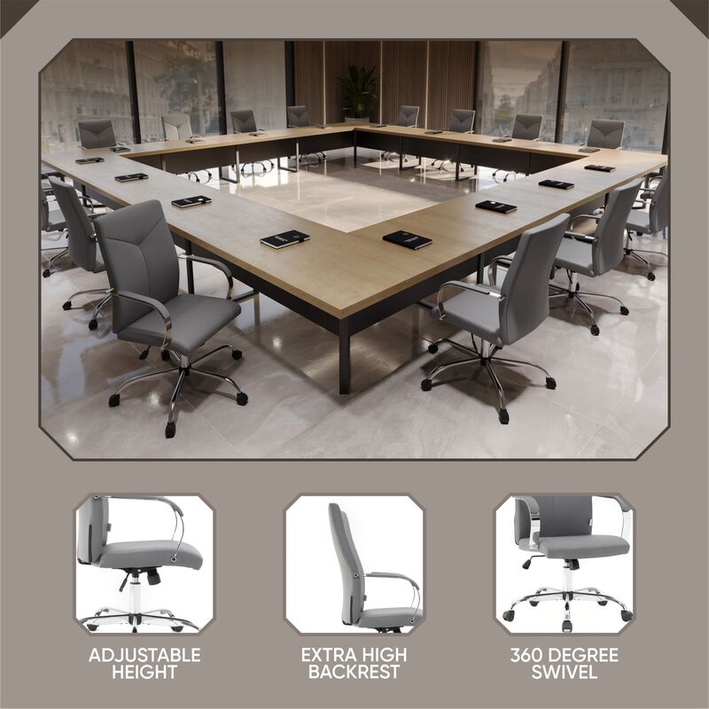 LeisureMod Sonora Modern High-Back Tall Adjustable Height Leather Conference Office Chair with Tilt & 360 Degree Swivel