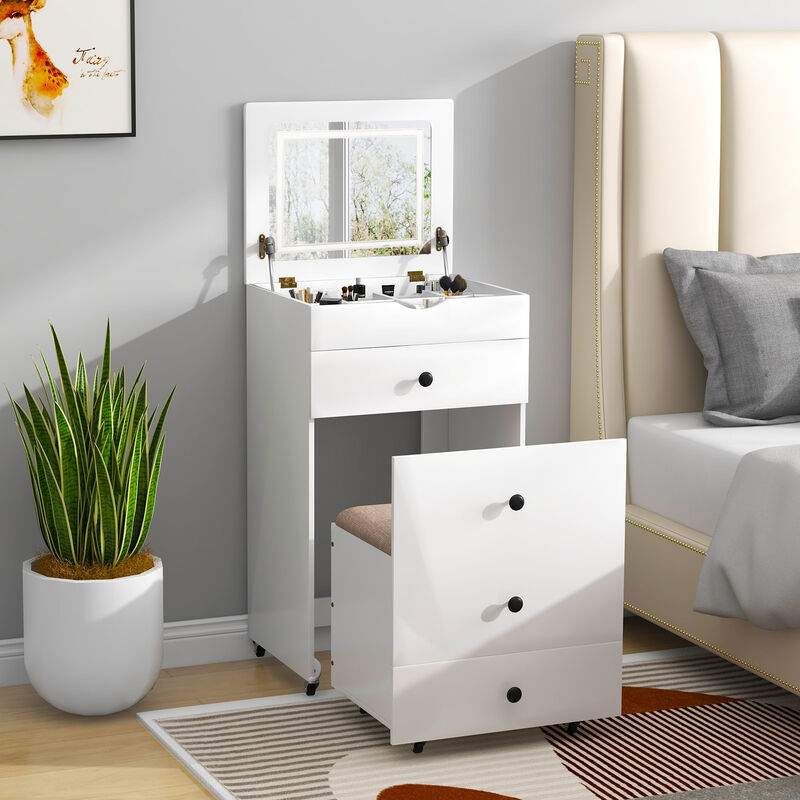3-in-1 Vanity Set with Cushioned Stool and Flip-up Mirror