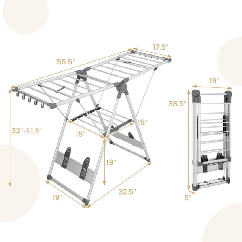 Hivvago 2-Layer Folding Clothes Drying Rack with 5-Level Adjustable Height
