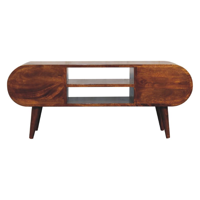 Artisan Furniture Chestnut Circular  Solid Wood Media Unit with 2 Open Slots 4 Drawer