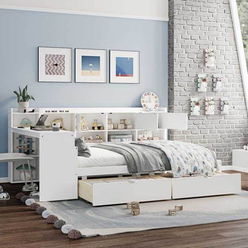 Merax Wooden L-Shape Daybed with Storage