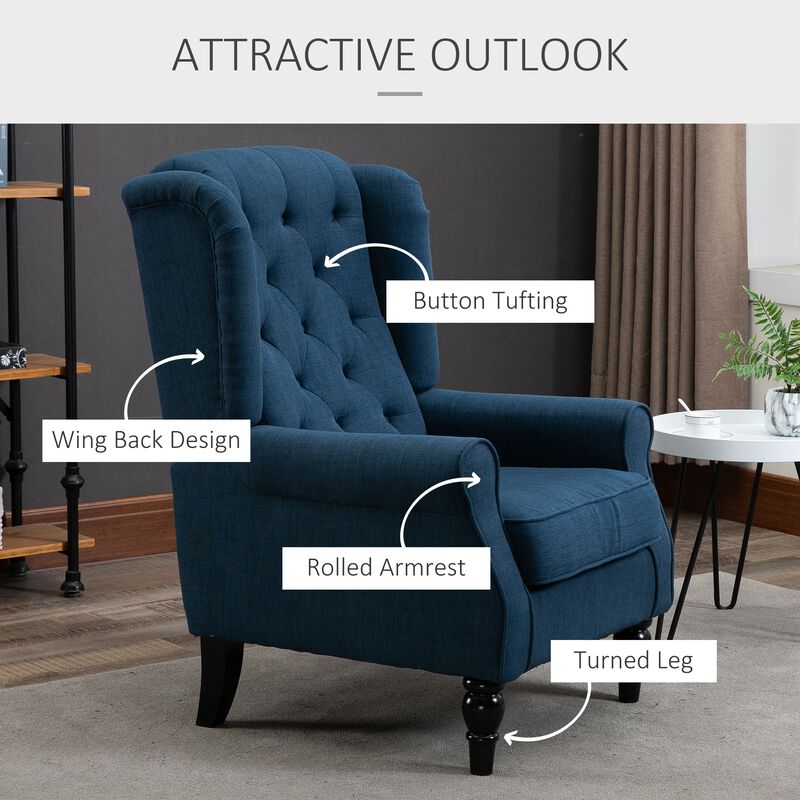 Blue Accent Seating: Set of 2 Tufted High Wingback Chairs