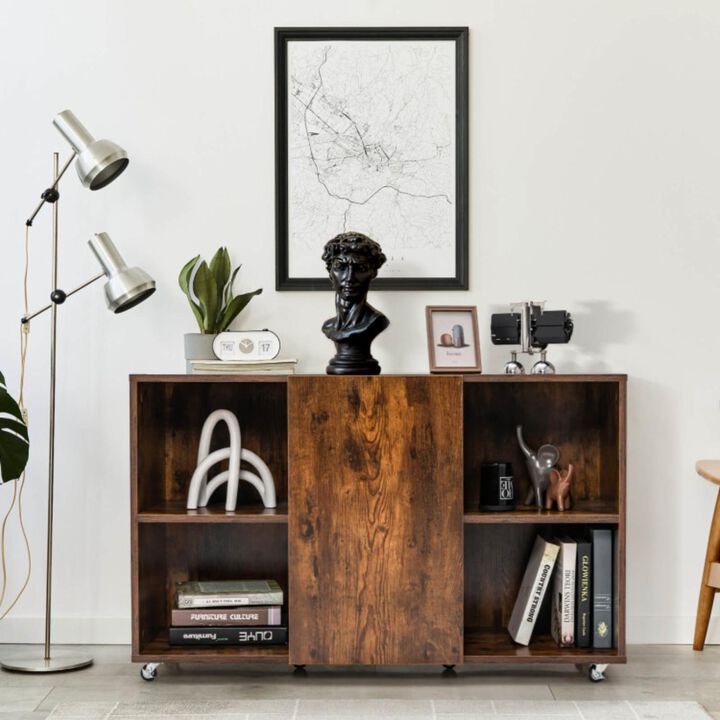 Hivvago Wood Storage Cabinet with Wheels and 6 Compartments