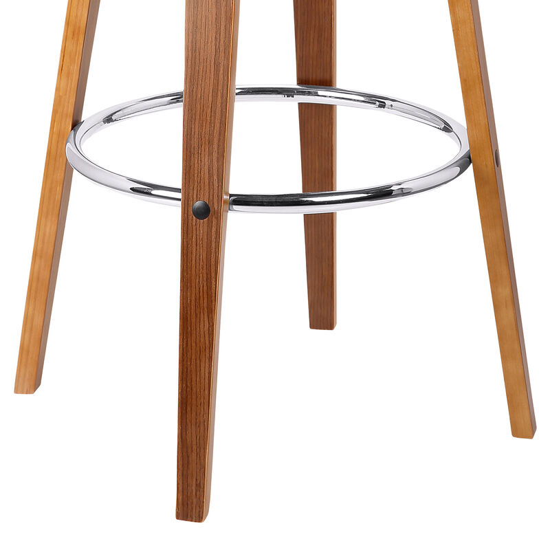 Harbor Bar Height Backless Swivel Brown Faux Leather and Walnut Wood Mid-Century Modern Bar Stool