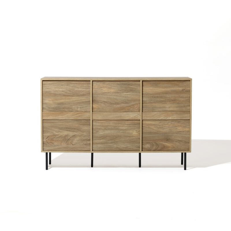 LuxenHome Mid-Century Modern Wave 3-Door 55.1-Inch Wide Kitchen Sideboard Cabinet with Metal Legs
