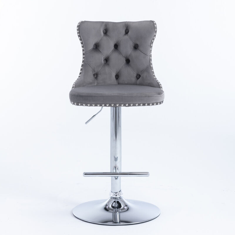 Gray Swivel Velvet Bar Stools (Set of 2)