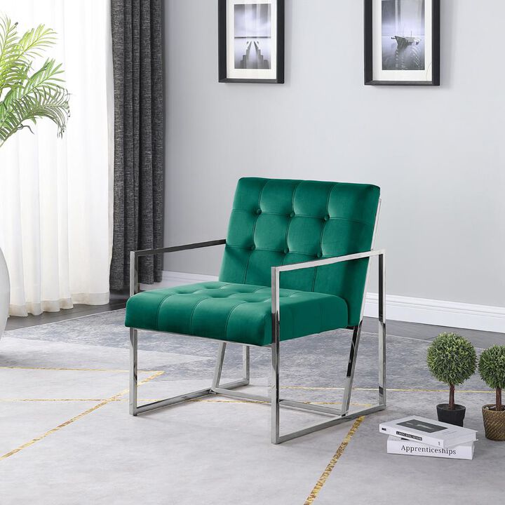 Beethoven 31.5" Velvet Accent Chair in Green/Silver Plated