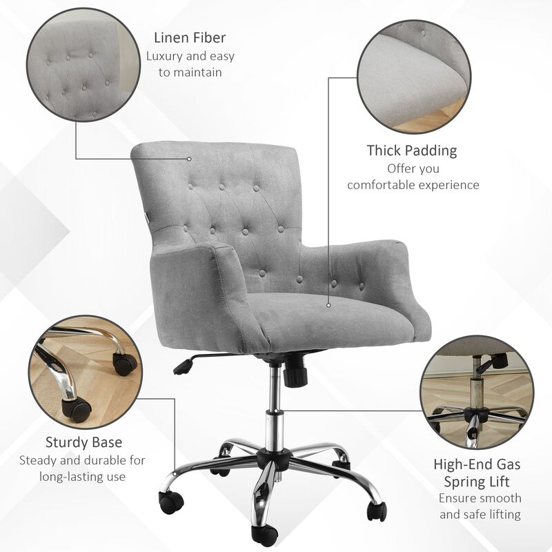 Light Grey Office Seating: Mid Back Swivel Computer Chair for Home Study