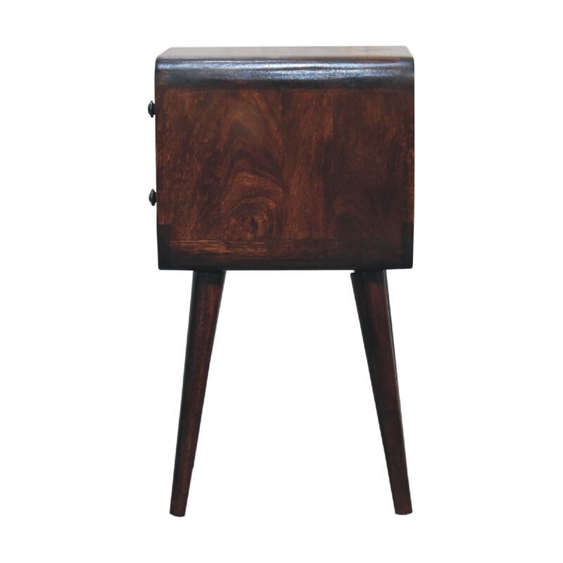 Mini Light Walnut  Solid Wood 2 Drawers Curved NightStand