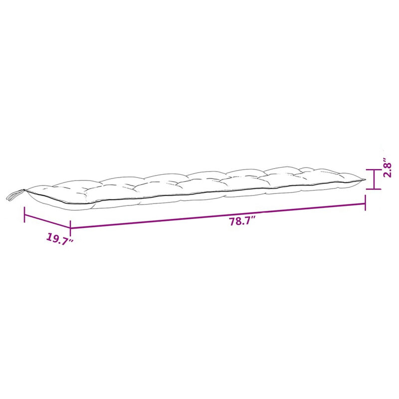 Outdoor Cushion for Bench, 79 Inch, Tufted Stitch White Oxford Fabric - Benzara