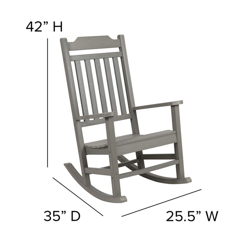 Flash Furniture Set of 2 Winston All-Weather Rocking Chair in Gray Faux Wood