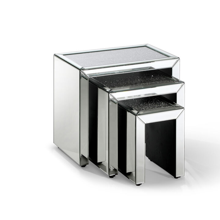 Decor 19.7 in. Silver Rectangle Glass Top Nesting End Table (3 Pieces)