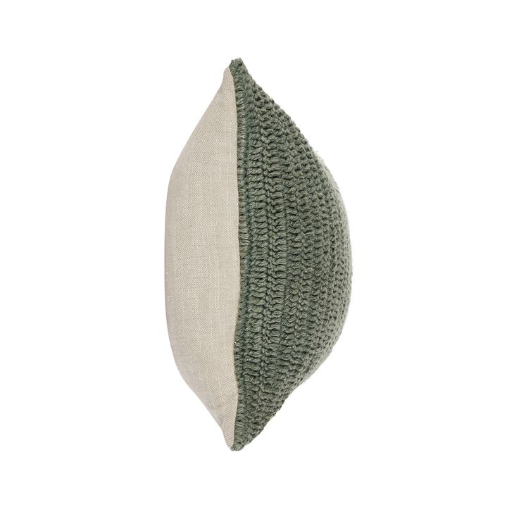 Rosie Lumbar Throw Pillow, 14x26 Inch Hand Knitted Linen, Light Gray - Benzara
