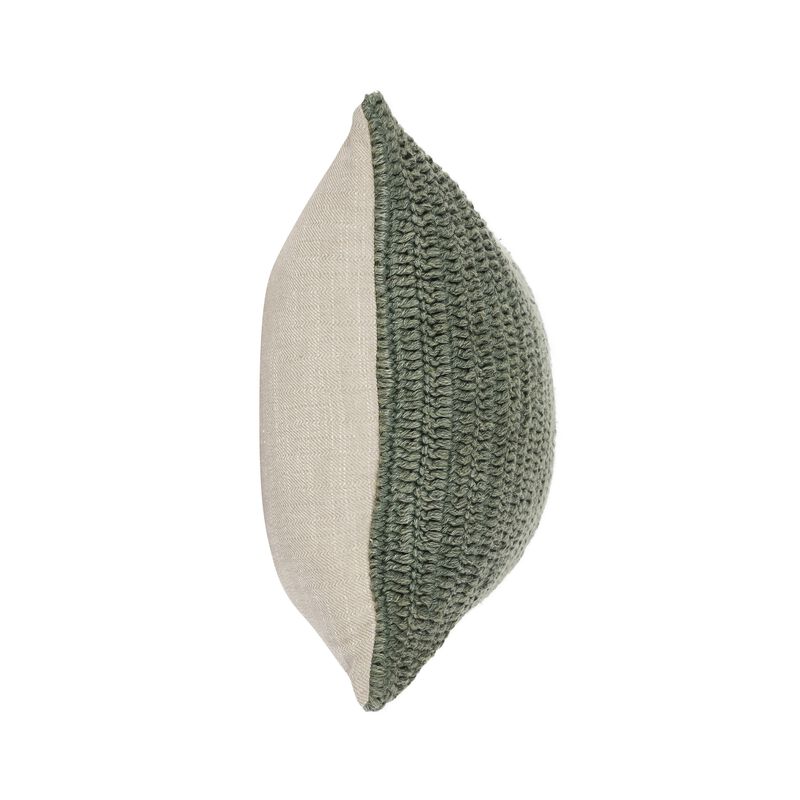 Rosie Lumbar Throw Pillow, 14x26 Inch Hand Knitted Linen, Light Gray - Benzara