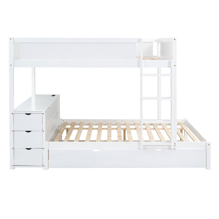 Full Over Full Bunk Bed With Twin Size Trundle, Storage And Desk, White