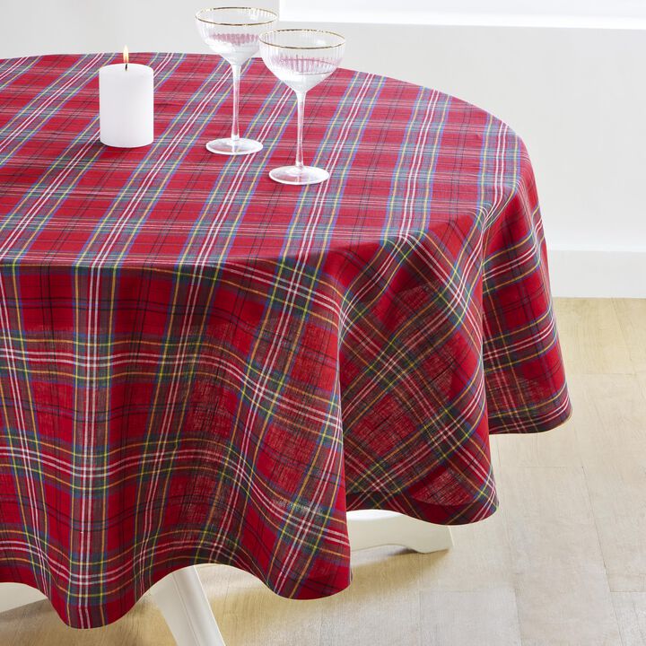 Solino Home 100% Pure Linen Round Tablecloth |Classic tartan Plaid