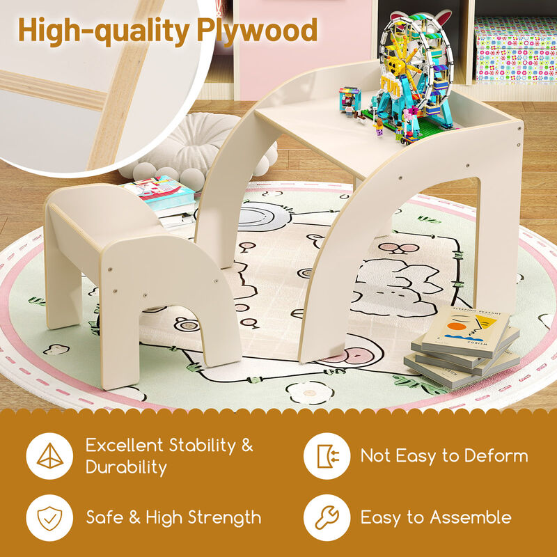 Kids Table and Chair Set with Wide Tabletop and Curved Edges for Kids Room
