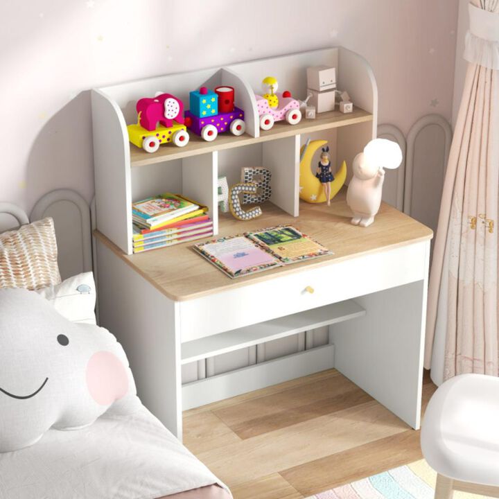Hivvago Kids Wooden Study Desk Writing Table with Hutch and Drawer