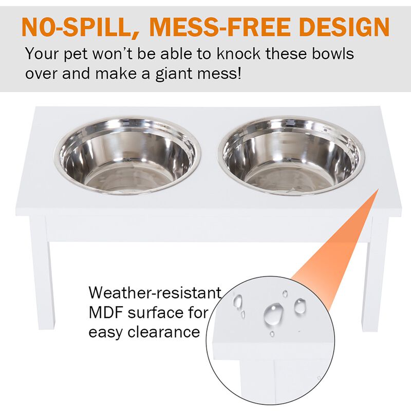 White Pet Feeding Station: 23" Elevated Wooden Bowl Stand for Dogs & Cats