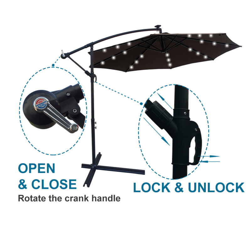10 FT Outdoor Patio Umbrella Solar Powered LED Lighted Sun Shade Market Waterproof 8 Ribs