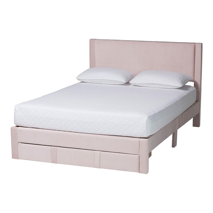 Baxton Studio Elora Modern Grey Pleated Velvet Queen Size Storage Bed