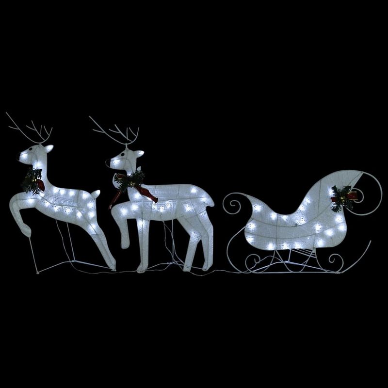 Garden 2pc Reindeer and Sleigh Christmas Decoration, 60 LEDs, White - Benzara