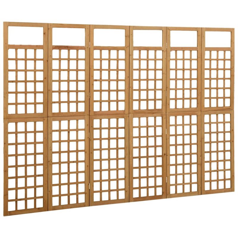 6 Panel Room Divider Trellis, Foldable Brown Solid Wood Frame, 96 Inch - Benzara
