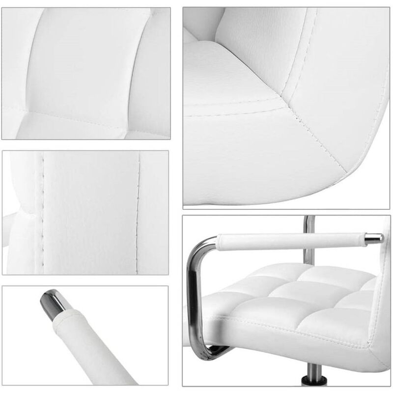 Hivvago White Modern Faux Leather Mid-Back Swivel Office Chair with Armrests and Wheels