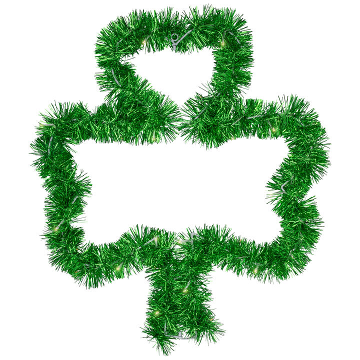 LED Lighted Tinsel Shamrock St. Patrick's Day Window Silhouette - 25" - Green