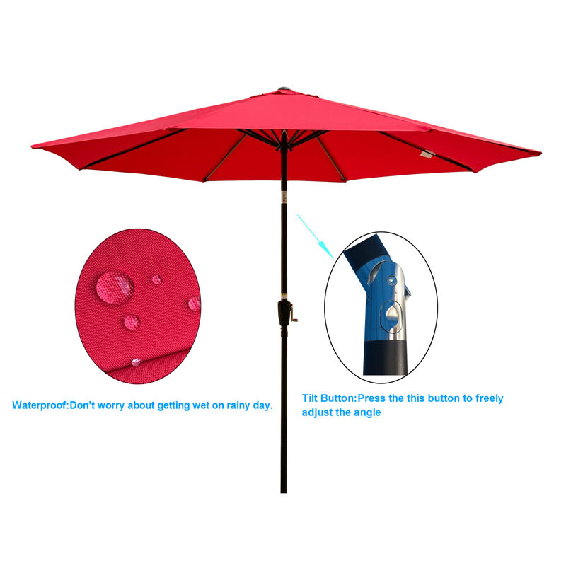 10FT Outdoor Patio Umbrella, Red, Tilt, Crank